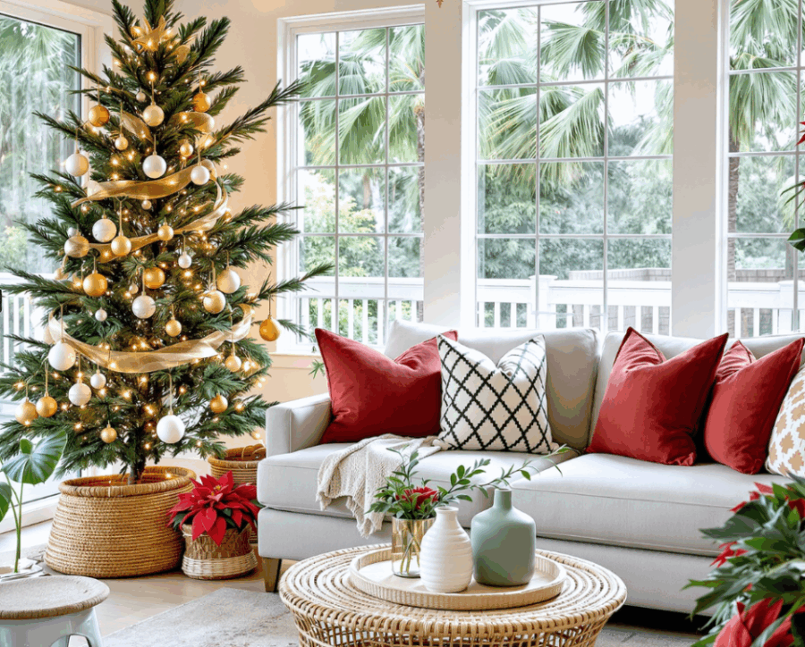 Florida Living Room Decorating Ideas for a Cozy, Tropical Christmas