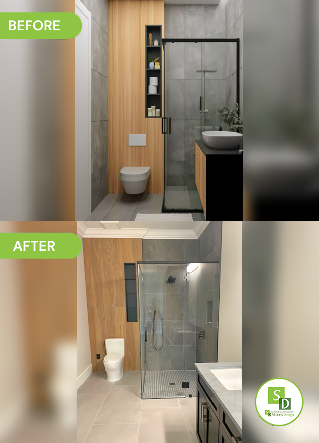 Inspiration to Reality | Modern Spa Bathroom Remodel with Wood Accents & Glass Shower