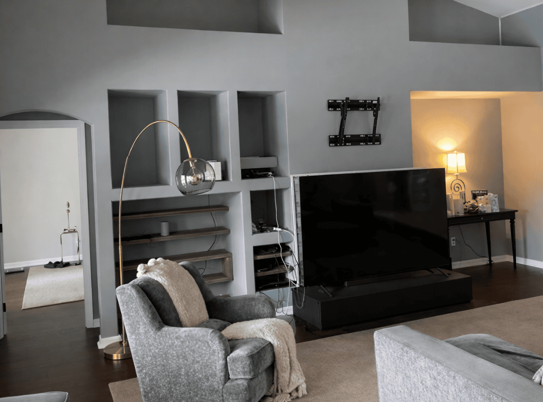 Modern family room with feature wall