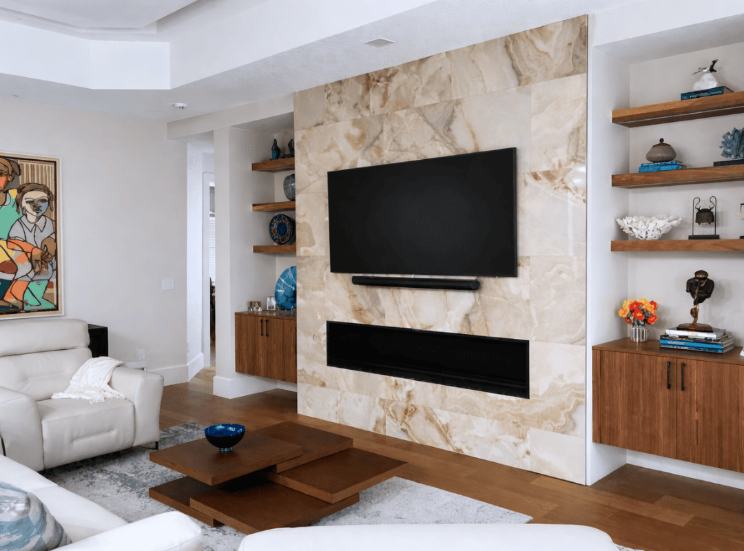 Living room with fireplace before